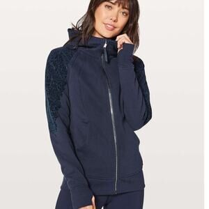 LULULEMON Scuba Hoodie Light Cotton Fleece (Floral Flock) Midnight Navy 10